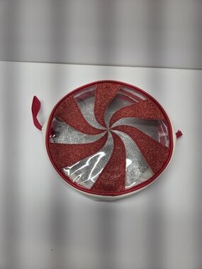Glitter Peppermint Round Cosmetic Pouch - Red & Silver